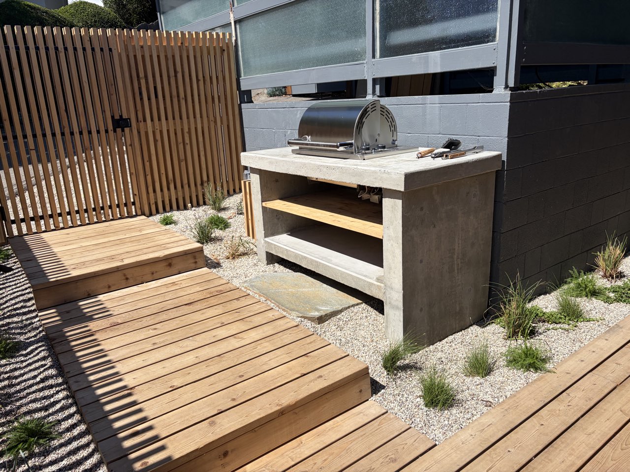 Cedar deck & concrete outdoor kitchen