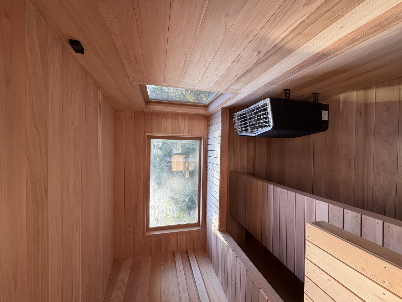 Custom cedar sauna interior, Los Angeles