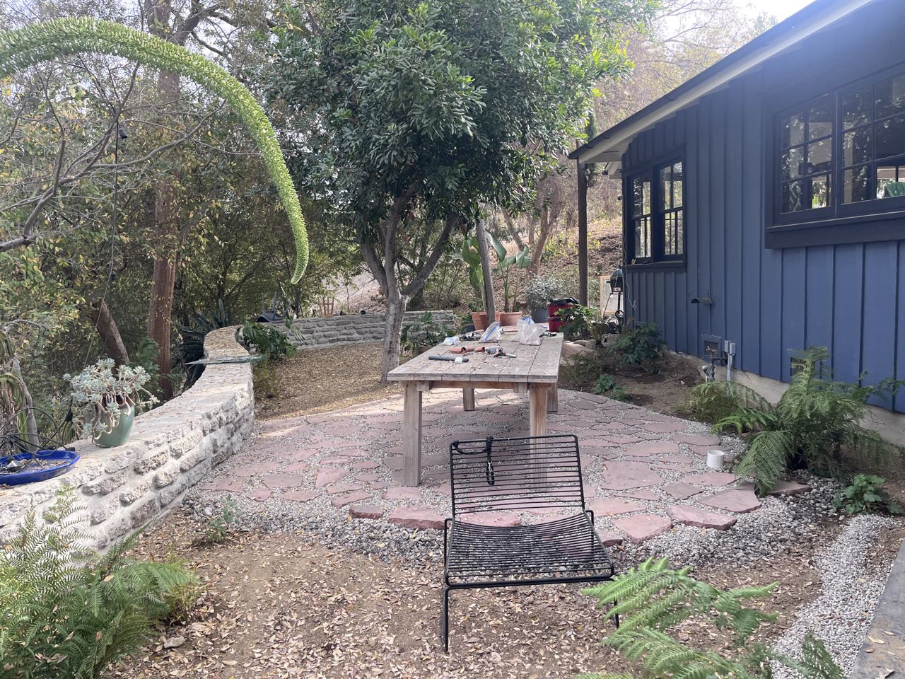 Flagstone patio & stone wall
