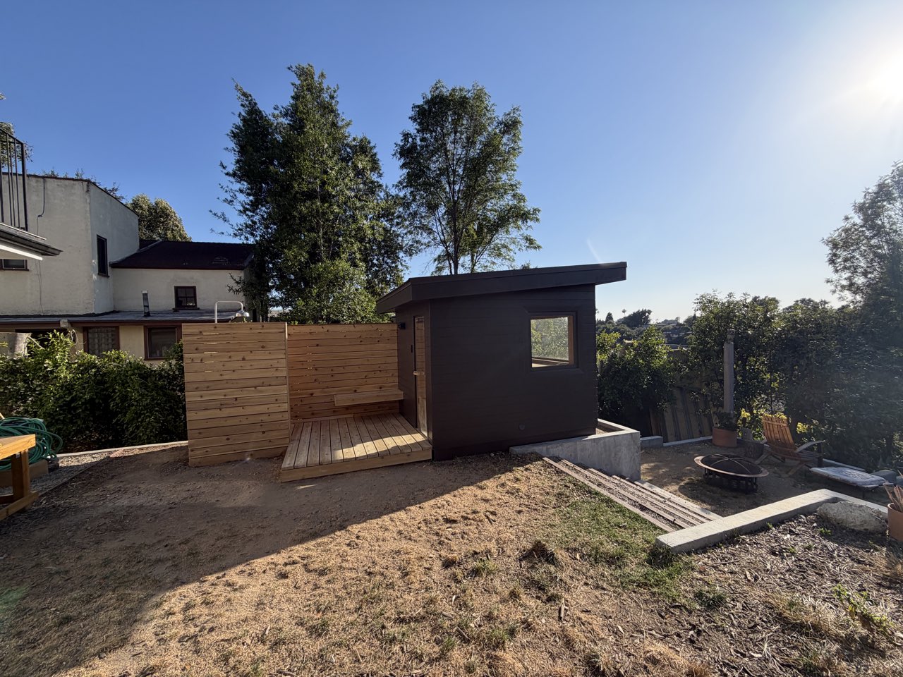 Modern studio shed & cedar deck