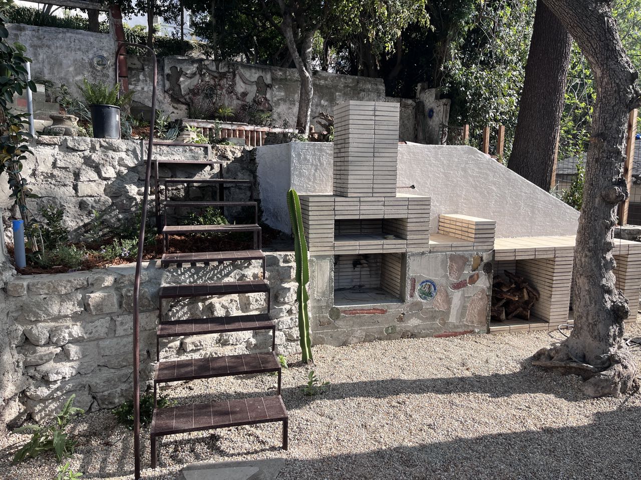 Outdoor stone fireplace & patio