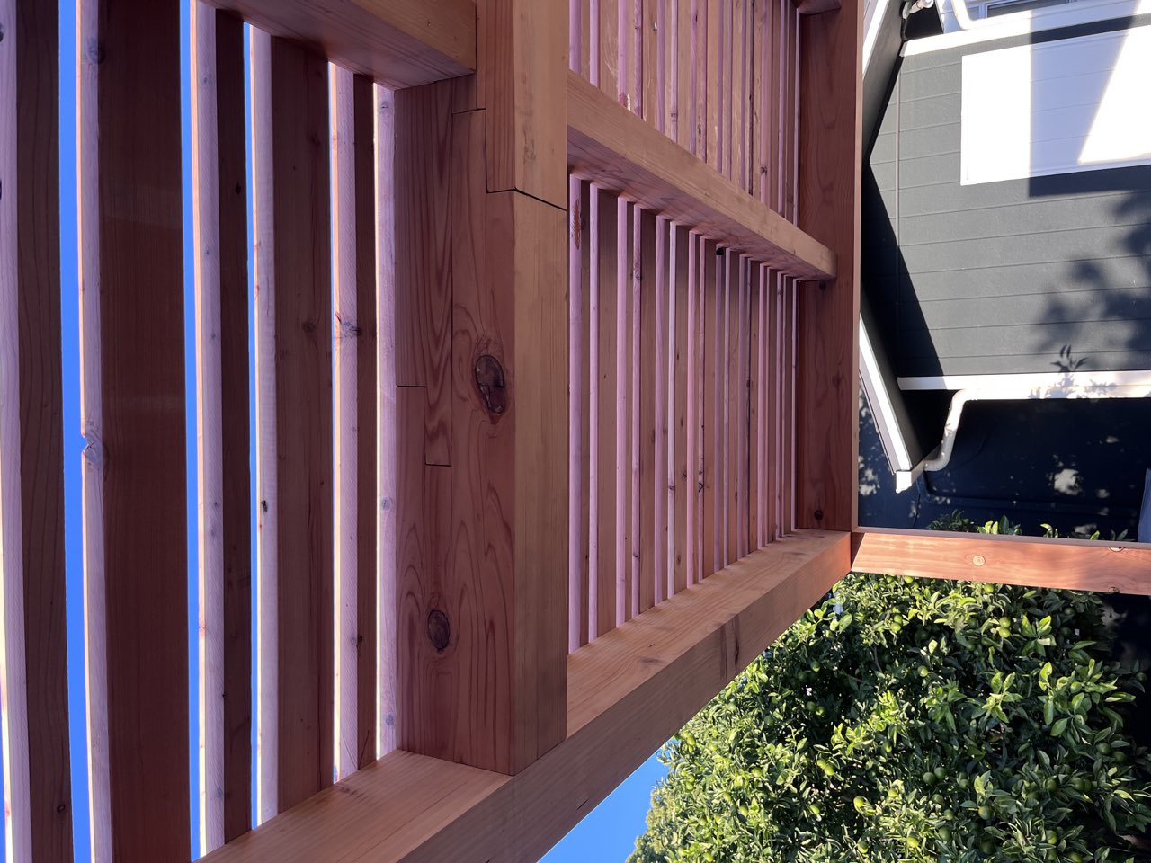 Redwood pergola rafters