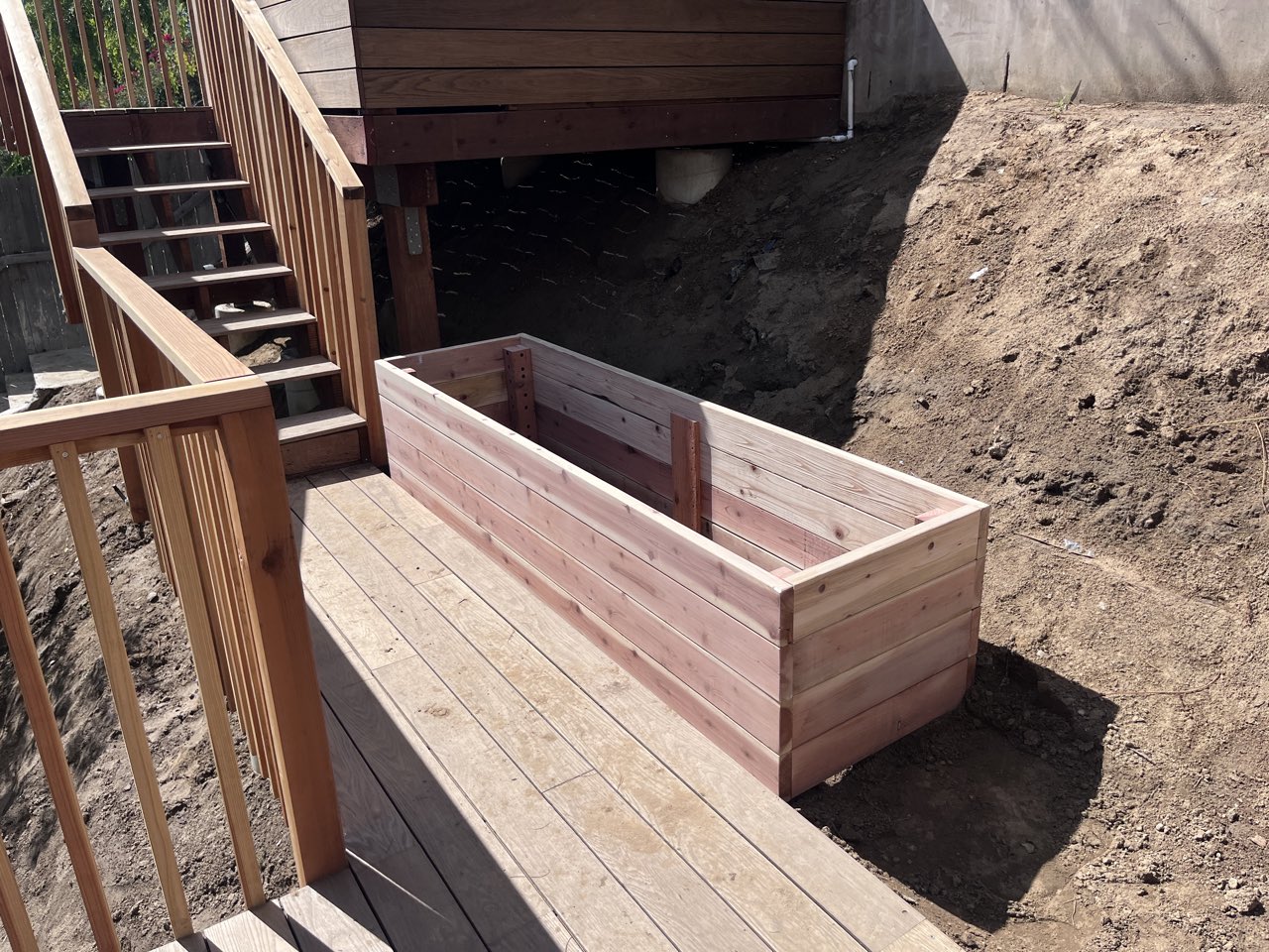 Redwood planter box on deck