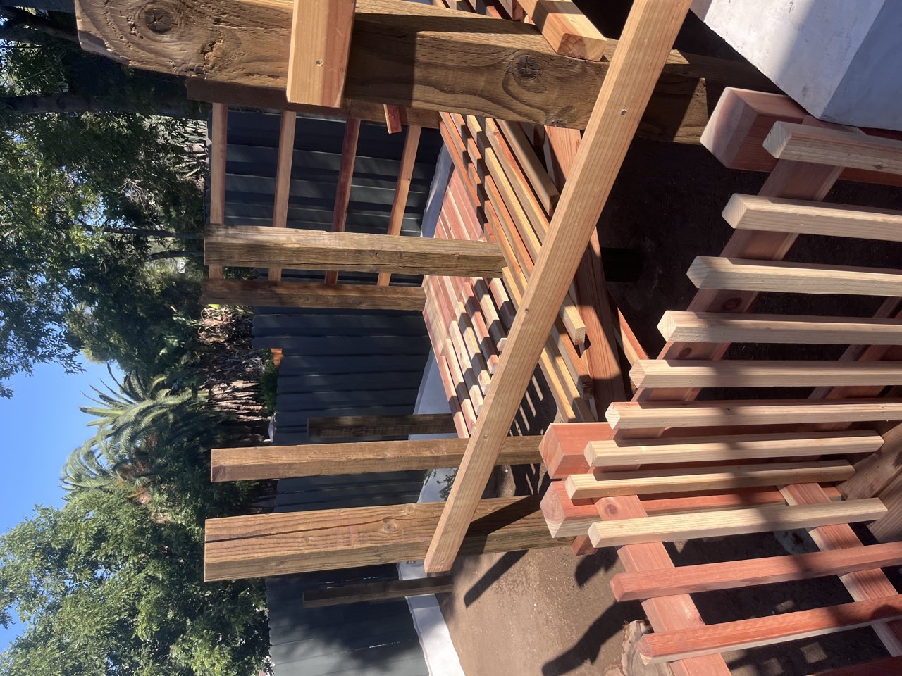 Redwood play structure, backyard