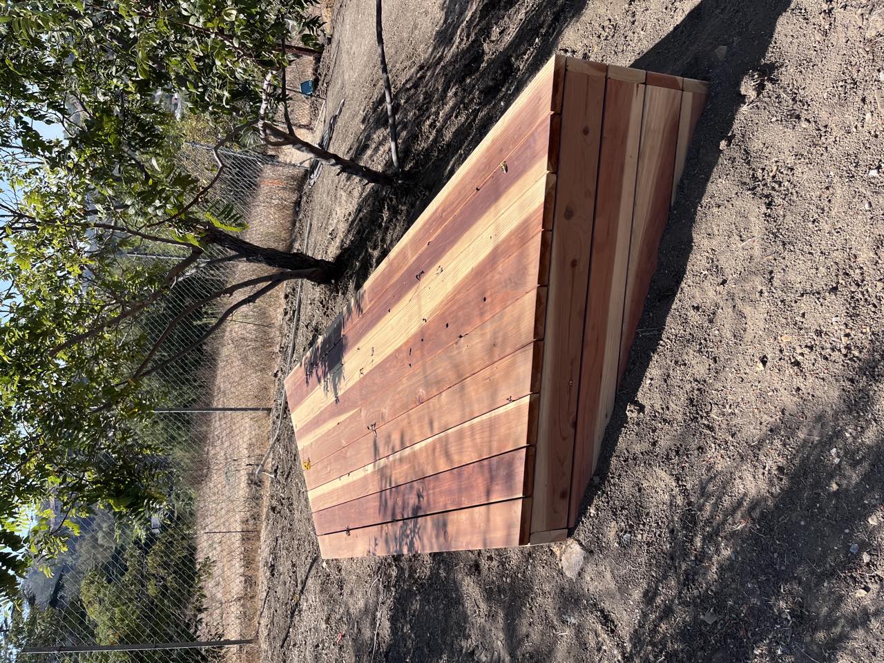 Redwood raised planter bed