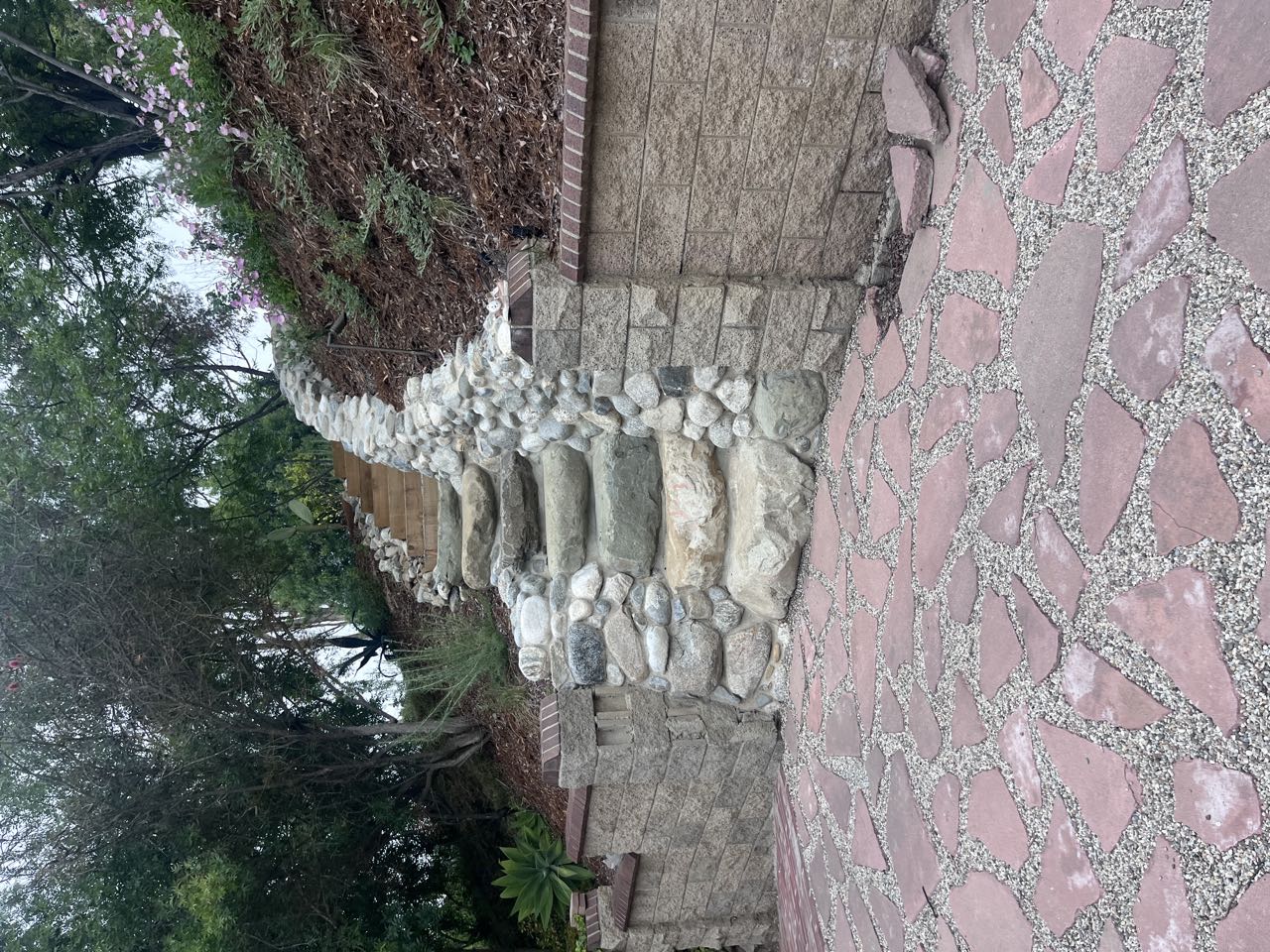 River-rock steps & stone walls
