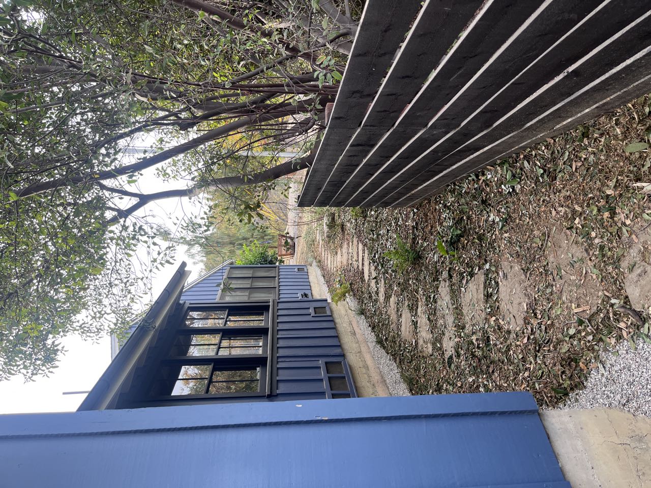 Side-yard flagstone path & retaining wall